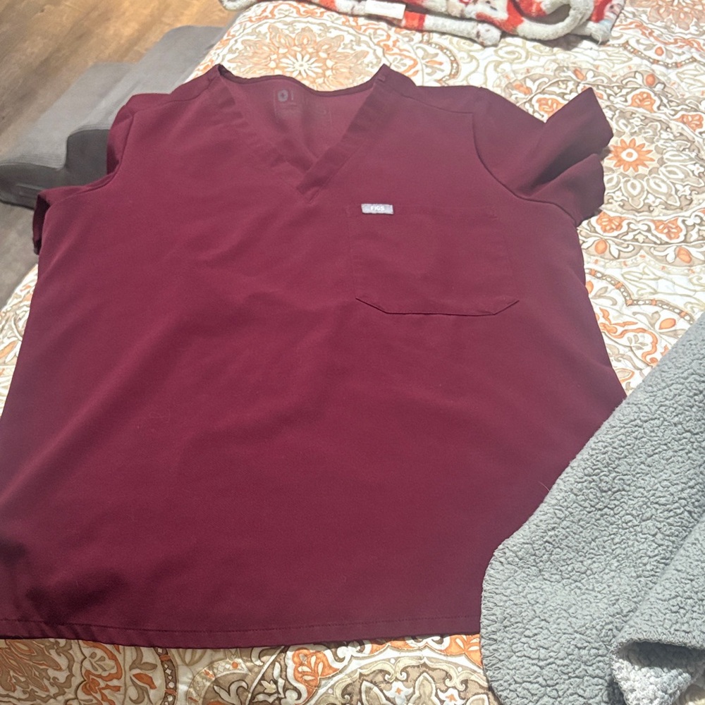 Burgundy Scrub Top- figs